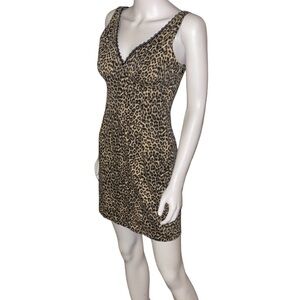 Venus 2000’s Y2K Black & Tan Leopard Mini Dress Size 4 P2P 17”